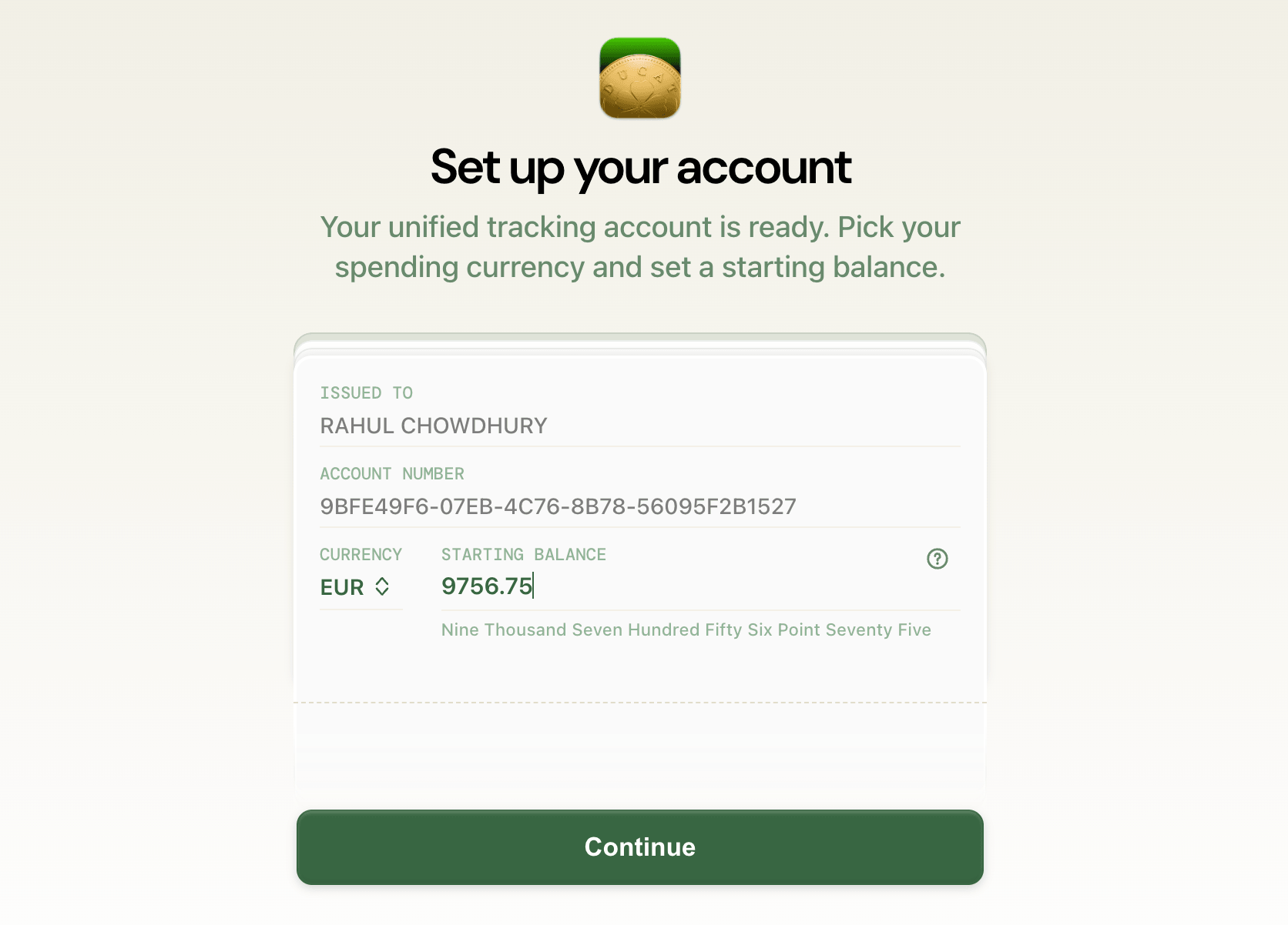 Ducat account setup step