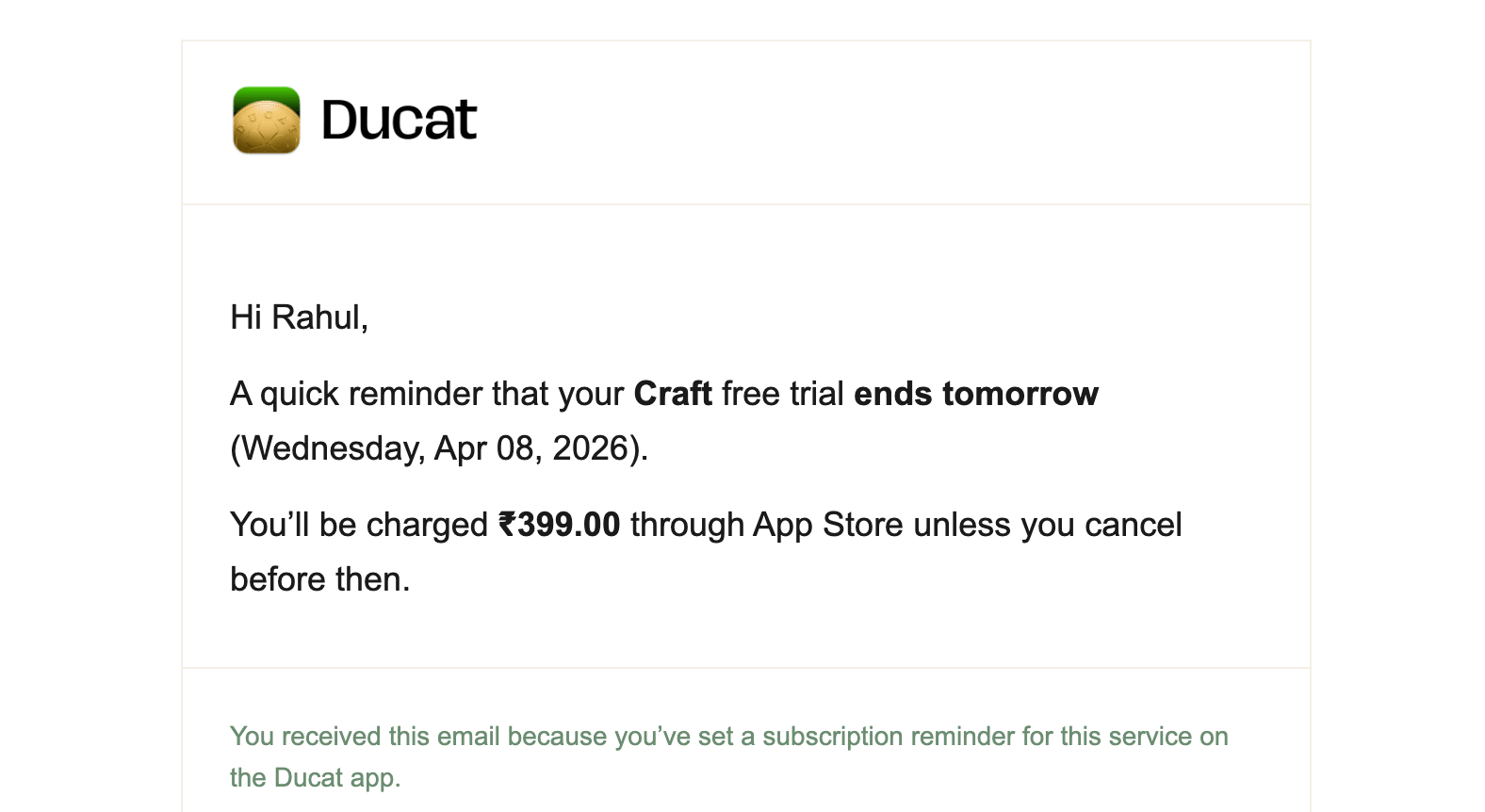 Trial end reminder